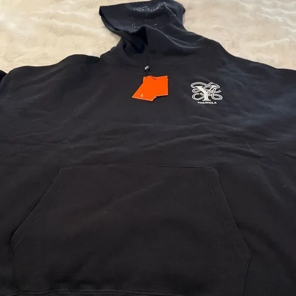 NWT Young, LA black hoodie, hooded sweatshirt, black rhinestone embellishment - Picture 1 of 5